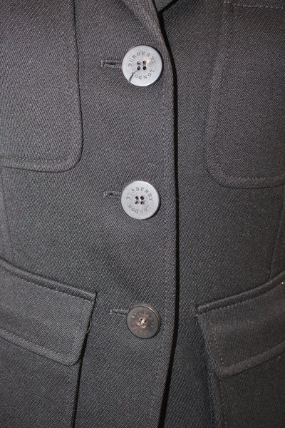 Burberry Womens Cotton Wool Button Down Blazer Black Size 2