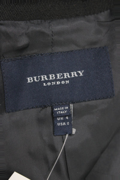 Burberry Womens Cotton Wool Button Down Blazer Black Size 2