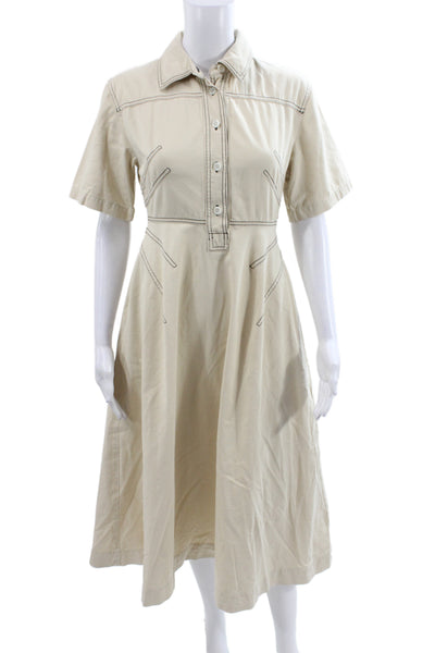 Rosetta Getty Womens Beige Short Sleeve Shirt Dress Button Cotton Size 2
