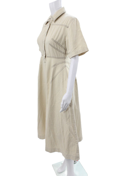 Rosetta Getty Womens Beige Short Sleeve Shirt Dress Button Cotton Size 2