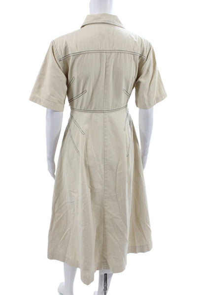 Rosetta Getty Womens Beige Short Sleeve Shirt Dress Button Cotton Size 2