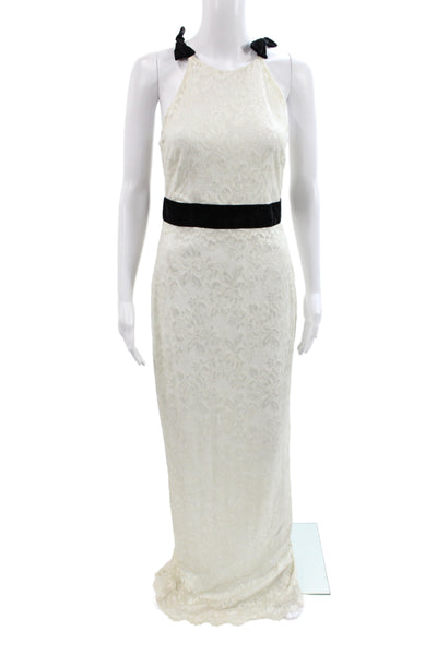 Badgley Mischka Womens Maxi Halter Ivory Sleeveless Dress Size 4