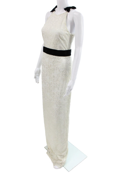 Badgley Mischka Womens Maxi Halter Ivory Sleeveless Dress Size 4