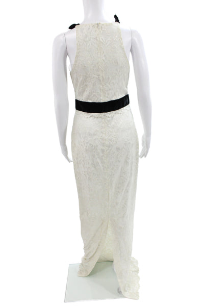Badgley Mischka Womens Maxi Halter Ivory Sleeveless Dress Size 4