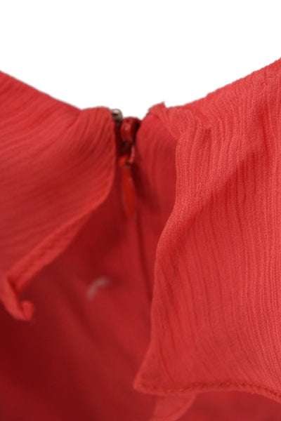 Badgley Mischka Womens Maxi Dress Red Silk V-Neck Sleeveless Long Zip Size 4
