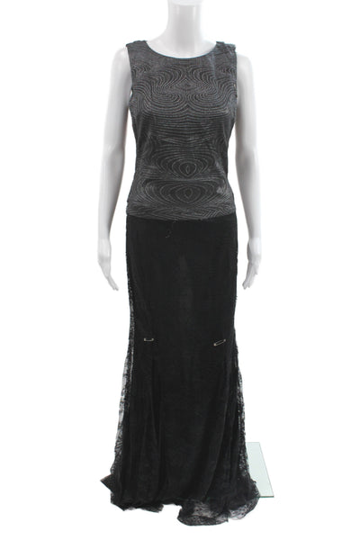 Badgley Mischka Women Mermaid Lace Scoop Neck Long Black Dress Size 4