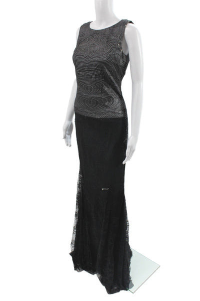 Badgley Mischka Women Mermaid Lace Scoop Neck Long Black Dress Size 4