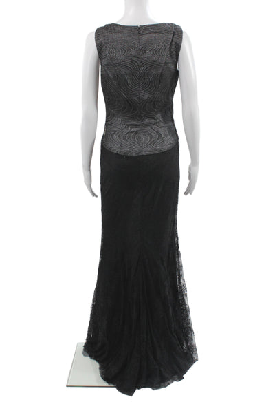 Badgley Mischka Women Mermaid Lace Scoop Neck Long Black Dress Size 4
