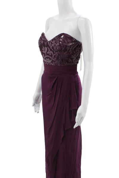 Badgley Mischka Women Purple Chiffon Sweetheart Maxi Dress Sleeveless Size 10