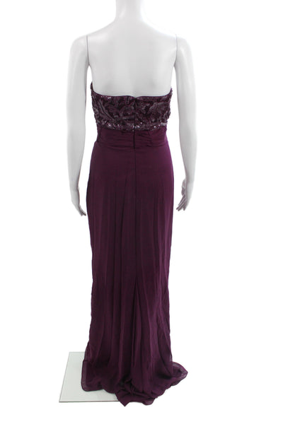 Badgley Mischka Women Purple Chiffon Sweetheart Maxi Dress Sleeveless Size 10