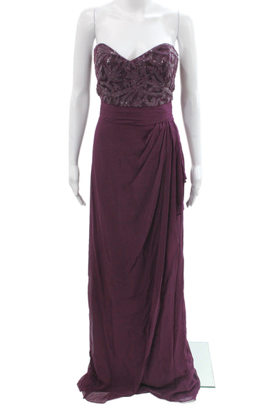 Badgley Mischka Women Purple Sleeveless Sweetheart Maxi Dress Size 12
