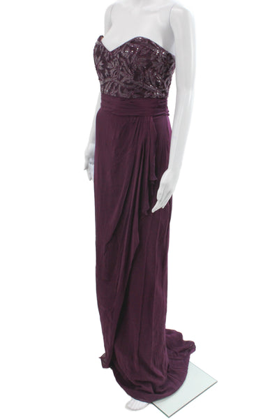 Badgley Mischka Women Purple Sleeveless Sweetheart Maxi Dress Size 12