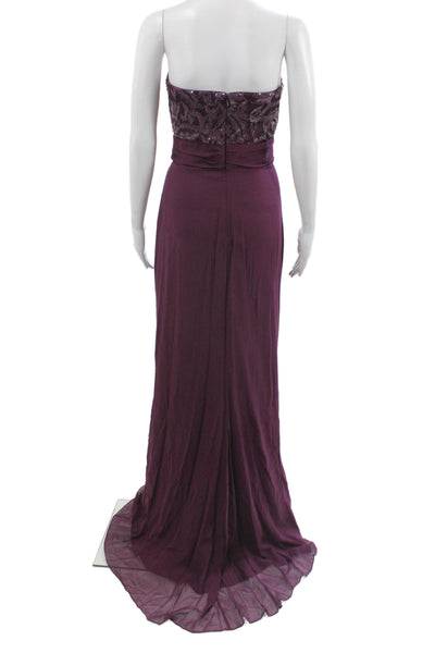 Badgley Mischka Women Purple Sleeveless Sweetheart Maxi Dress Size 12