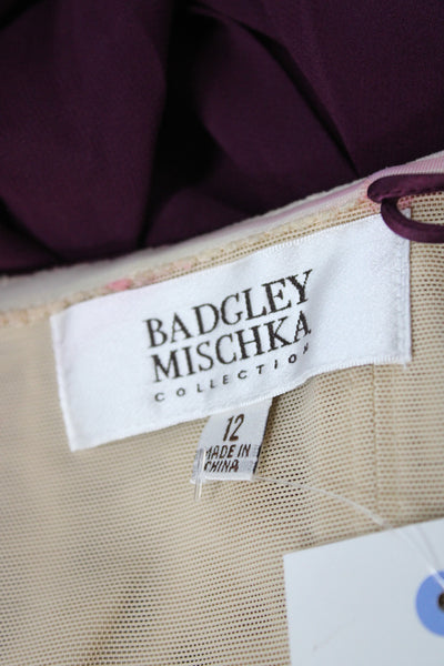 Badgley Mischka Women Purple Sleeveless Sweetheart Maxi Dress Size 12