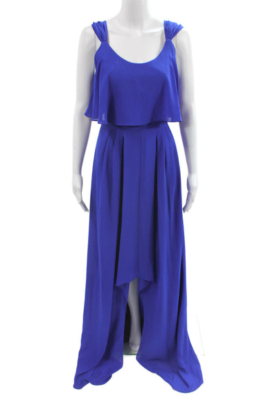 Belle Badgley Mischka Women Maxi Dress Blue Scoop Neck Sleeveless Zip Size 4