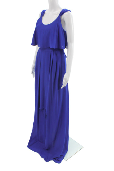 Belle Badgley Mischka Women Maxi Dress Blue Scoop Neck Sleeveless Zip Size 4