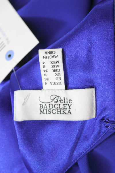 Belle Badgley Mischka Women Maxi Dress Blue Scoop Neck Sleeveless Zip Size 4