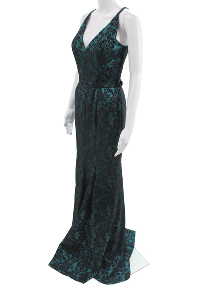 Badgley Mischka Women Mermaid V-Neck Sleeveless Long Floral Zip Dress Size 4