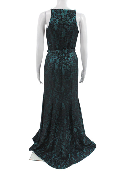 Badgley Mischka Women Mermaid V-Neck Sleeveless Long Floral Zip Dress Size 4