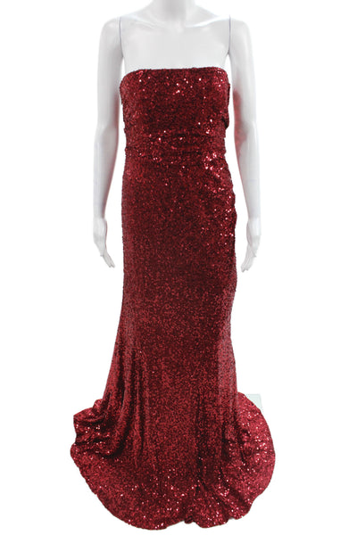 Badgley Mischka Women Red Sequin Mermaid Gown Sweetheart Neckline Long Size 4