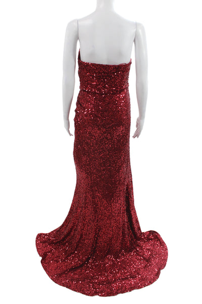 Badgley Mischka Women Red Sequin Mermaid Gown Sweetheart Neckline Long Size 4