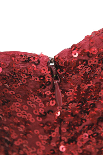 Badgley Mischka Women Red Sequin Mermaid Gown Sweetheart Neckline Long Size 4