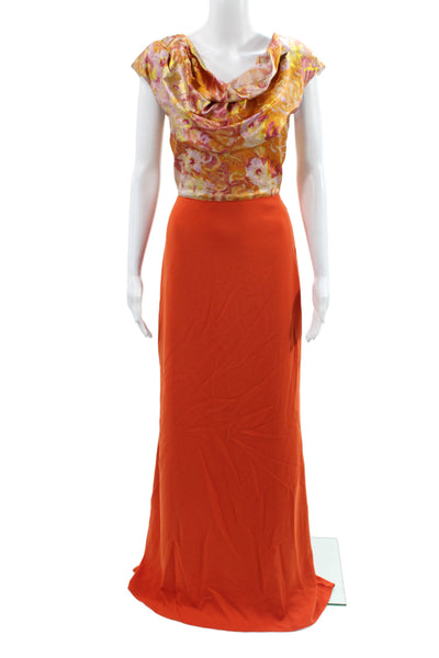 Badgley Mischka Women Maxi Silk Floral Cowl Neck Sleeveless Long Dress Size 4