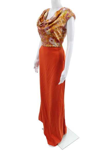 Badgley Mischka Women Maxi Silk Floral Cowl Neck Sleeveless Long Dress Size 4