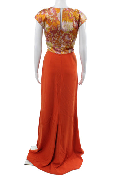 Badgley Mischka Women Maxi Silk Floral Cowl Neck Sleeveless Long Dress Size 4