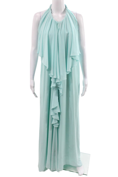 Belle Badgley Mischka Women Maxi Green Halter Sleeveless Dress Size 4