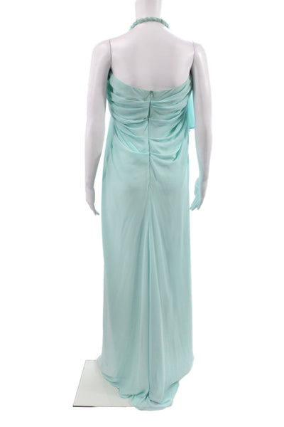 Belle Badgley Mischka Women Maxi Green Halter Sleeveless Dress Size 4