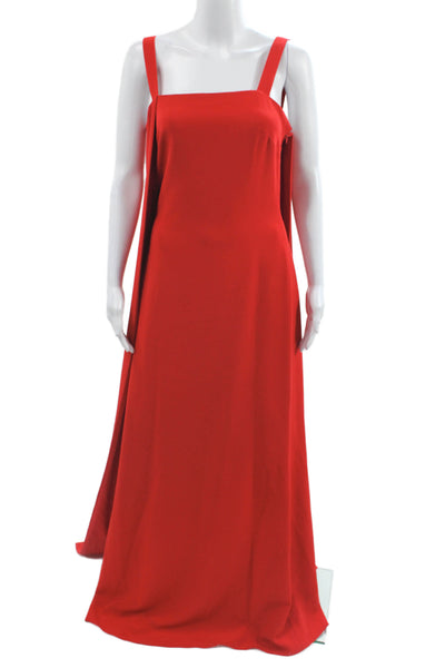 Belle Badgley Mischka Women Maxi Dress Red Square Neck Sleeveless Zip Size 4