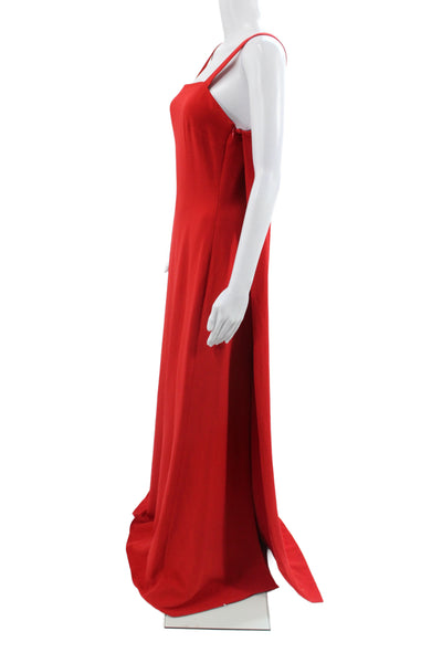 Belle Badgley Mischka Women Maxi Dress Red Square Neck Sleeveless Zip Size 4