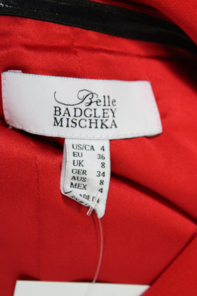 Belle Badgley Mischka Women Maxi Dress Red Square Neck Sleeveless Zip Size 4