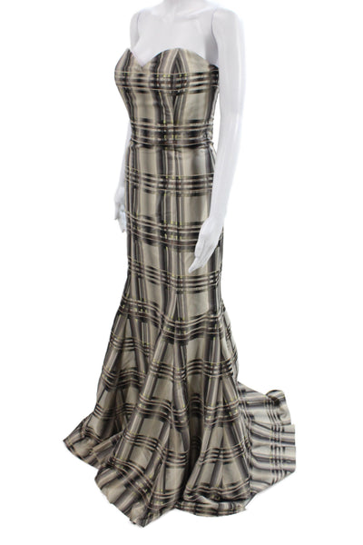 Badgley Mischka Women Mermaid Silk Sweetheart Long Dress Gray Zip Size 4