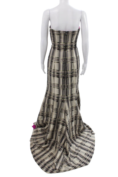 Badgley Mischka Women Mermaid Silk Sweetheart Long Dress Gray Zip Size 4