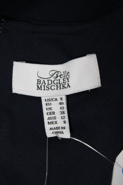 Badgley Mischka Women Mermaid Long Scoop Neck Blue Dress 3/4 Sleeve Size 4