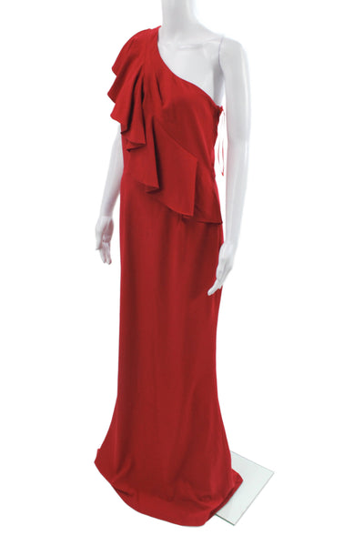 Badgley Mischka Women One Shoulder Maxi Dress Red Sleeveless Zip Wedding Size 10