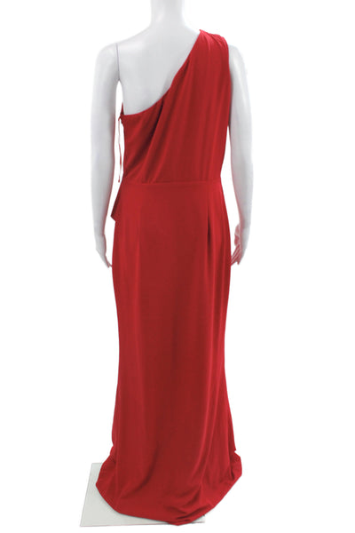 Badgley Mischka Women One Shoulder Maxi Dress Red Sleeveless Zip Wedding Size 10
