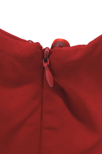 Badgley Mischka Women One Shoulder Maxi Dress Red Sleeveless Zip Wedding Size 10