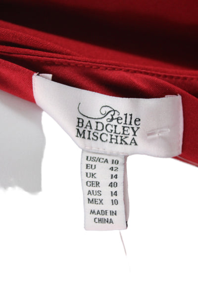 Badgley Mischka Women One Shoulder Maxi Dress Red Sleeveless Zip Wedding Size 10