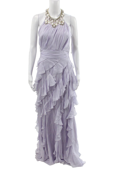 Badgley Mischka Women One Shoulder Maxi Dress Red Sleeveless Zip Wedding Size 10