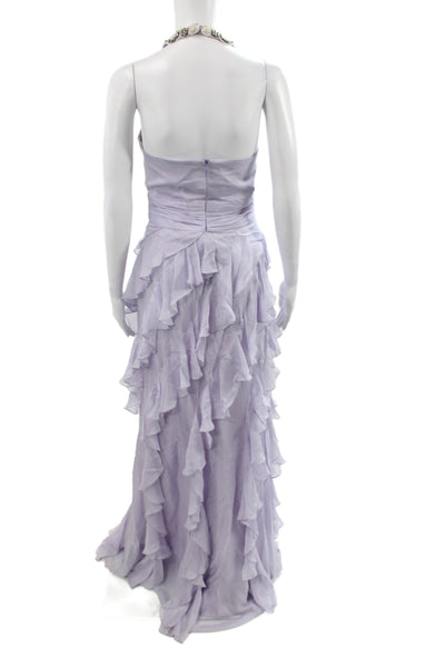 Badgley Mischka Women Maxi Dress Purple Chiffon Halter Sleeveless Zip Size 4