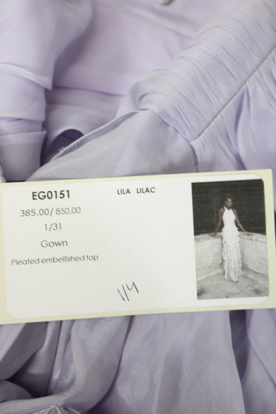 Badgley Mischka Women Maxi Dress Purple Chiffon Halter Sleeveless Zip Size 4
