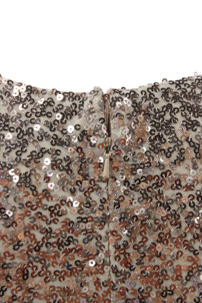 Badgley Mischka Women Maxi Dress Beige Sequin Cowl Neck Size 4