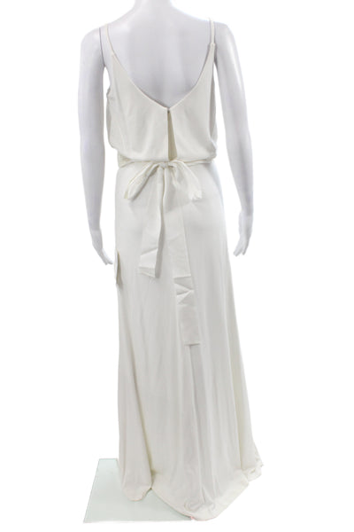Badgley Mischka Women Maxi Dress White Cowl Neck Sleeveless Wedding Size 4