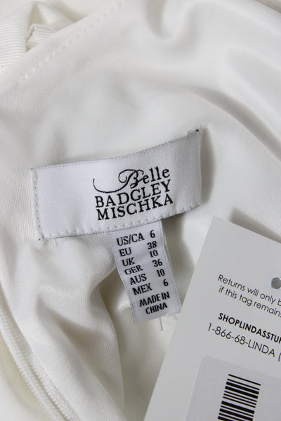 Badgley Mischka Women Maxi Dress White Cowl Neck Sleeveless Wedding Size 4