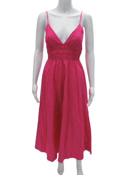 Zara Womens Pink Sleeveless V-Neck Maxi Dress 100% Cotton Pullover Size XS