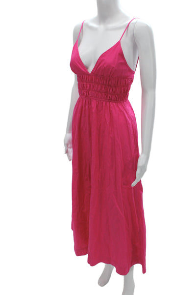 Zara Womens Pink Sleeveless V-Neck Maxi Dress 100% Cotton Pullover Size XS