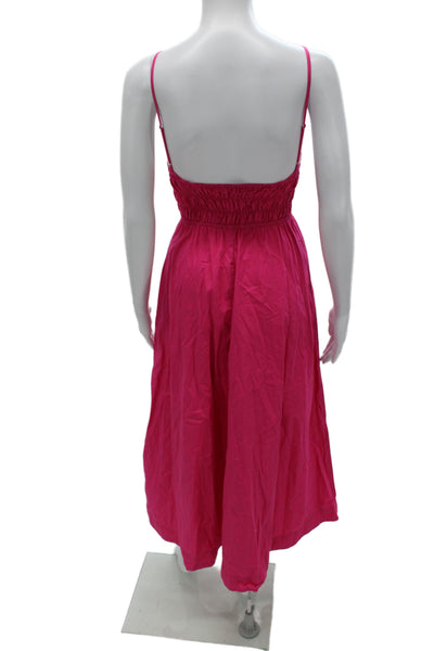 Zara Womens Pink Sleeveless V-Neck Maxi Dress 100% Cotton Pullover Size XS